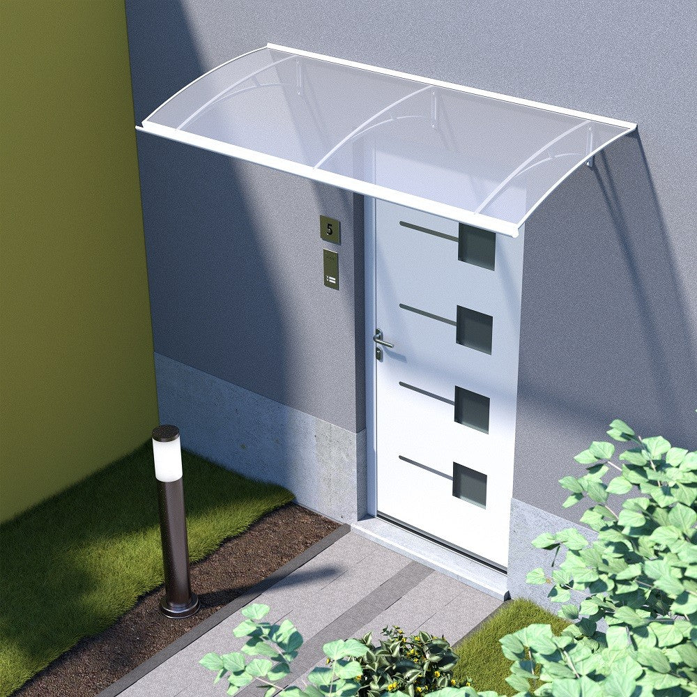 auvent de porte moderne ALU Largo XL 197x82, plaque acrylique transparente