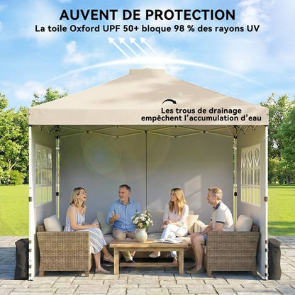 Tonnelle de Jardin 3x3m，Hauteur Réglable