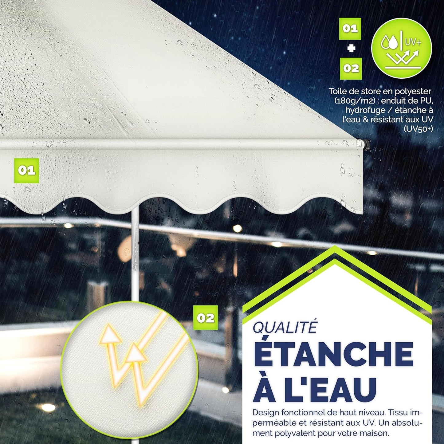 auvent sur terrasse 200x120cm blanc imperméable