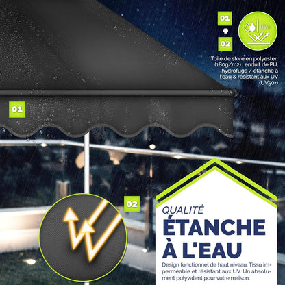 auvent pour terrasse en toile 200 à 400x120 cm noir imperméable