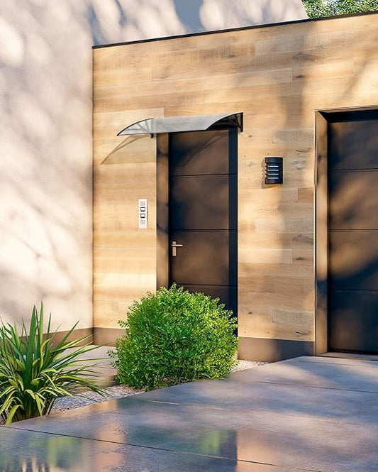 auvent de porte aluminium 80x80cm transparent noir en polycarbonate