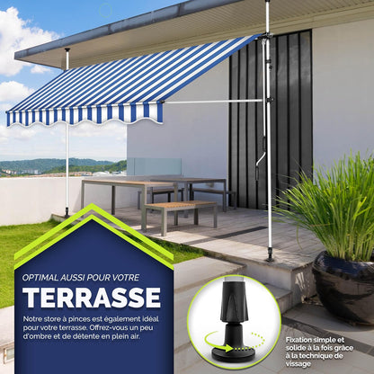 auvents terrasse 200x120cm blanc et bleu en tissu waterproof