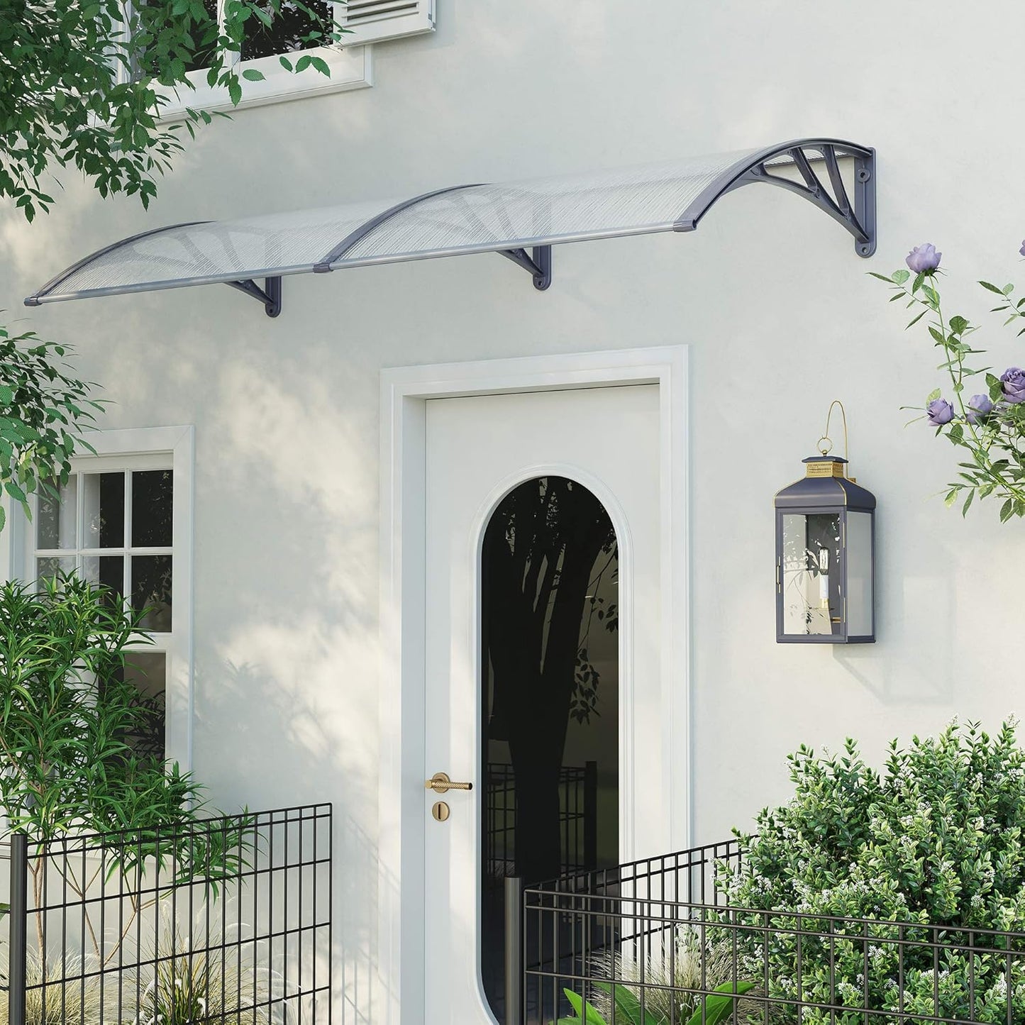 marquise de porte blanche 190x100cm transparent en polycarbonate