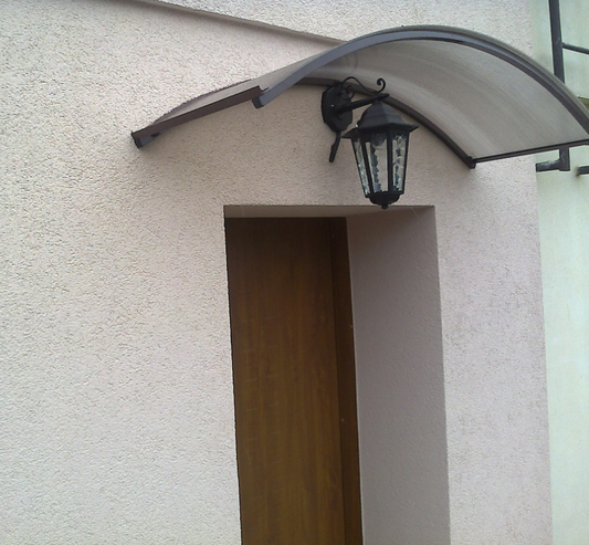 marquise porte d'entrée moderne  ALU anthracite ARCUS 158x90 polycarbonate cellulaire anthracite.