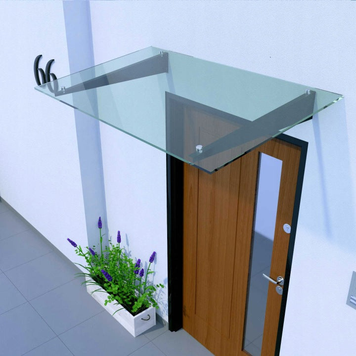 marquise verre armé Over support noir 4 trous de fixations