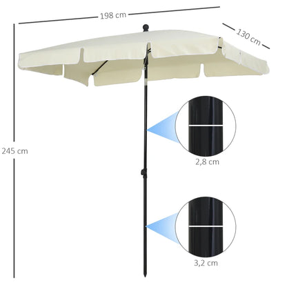 Parasol de jardin droit rectangulaire inclinable 2 x 1,3 m beige clair