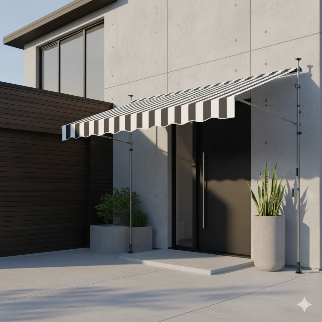 auvent toile terrasse 200x120cm noir et noir en tissu waterproof