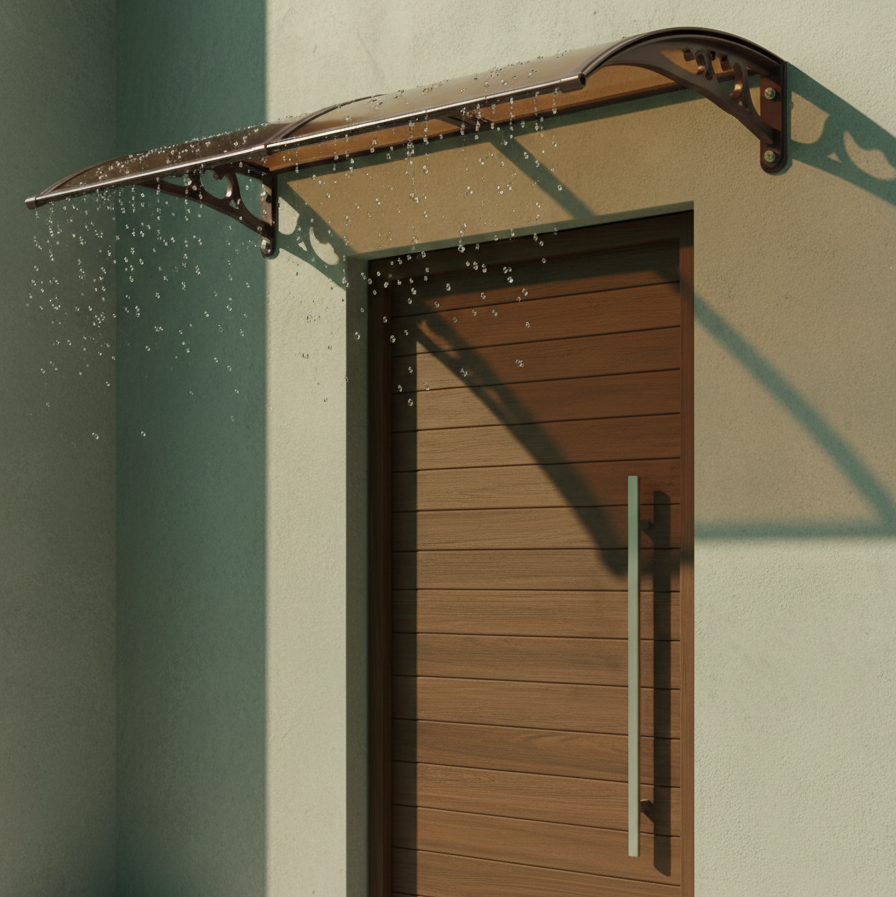 marquise et auvent de porte 160x80cm marron en polycarbonate