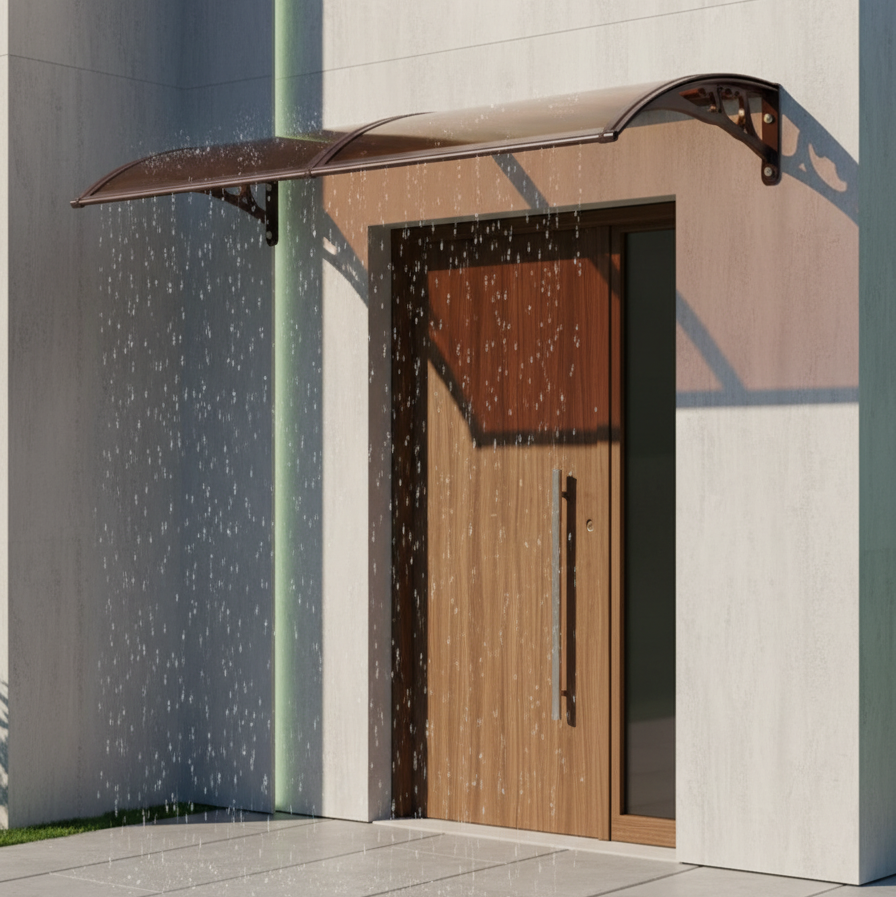 marquise et auvent de porte 160x60cm marron en polycarbonate