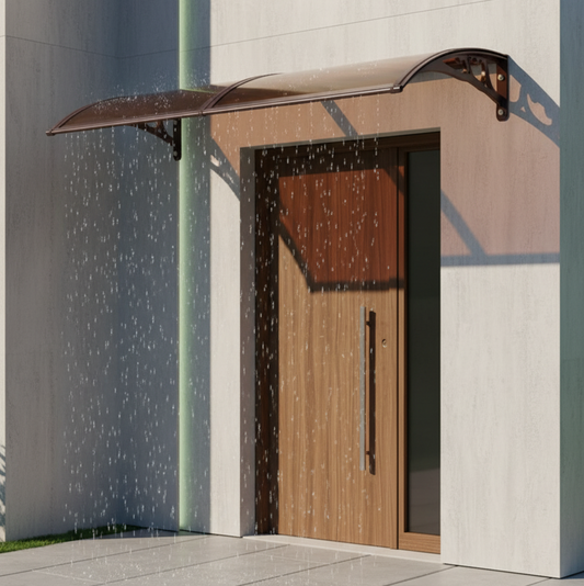 marquise et auvent de porte 160x60cm marron en polycarbonate