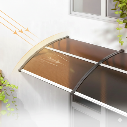 marquise de porte en bois 80x40cm marron en polycarbonate