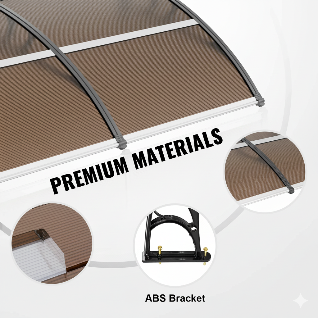 marquise de porte en bois 80x40cm marron en polycarbonate