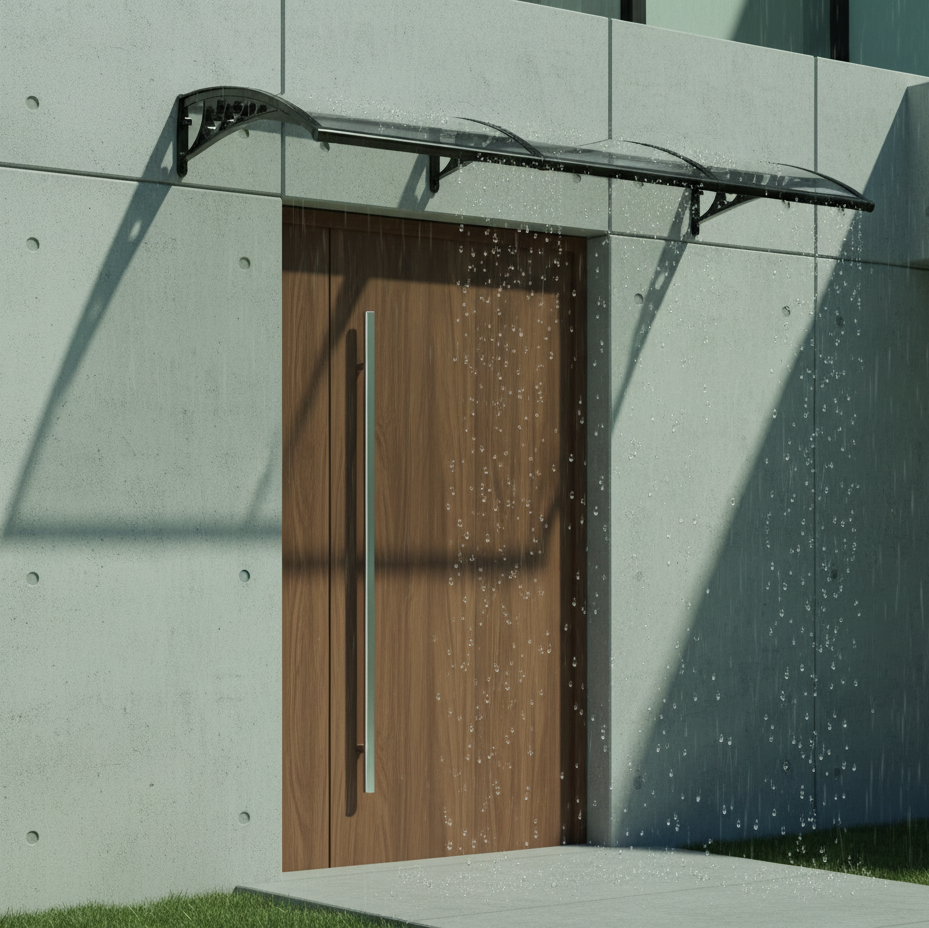 marquise de porte en aluminium 240x60cm transparent et noir en polycarbonate