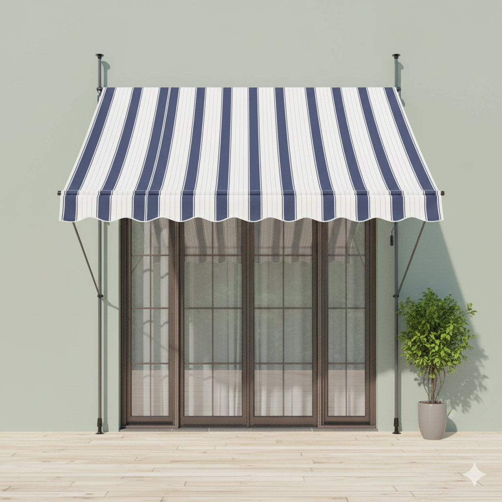 auvents terrasse 200x120cm blanc et bleu en tissu waterproof