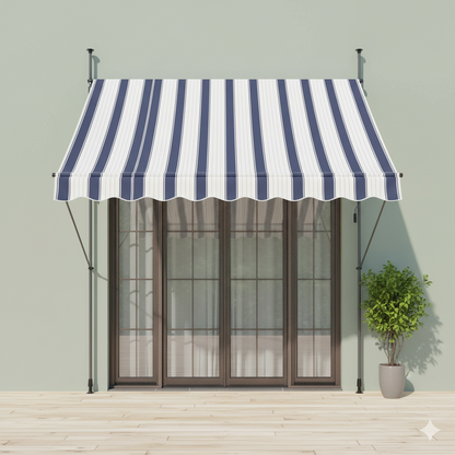 auvents terrasse 200x120cm blanc et bleu en tissu waterproof