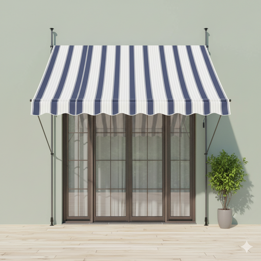 auvents terrasse 200x120cm blanc et bleu en tissu waterproof