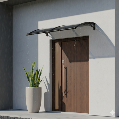 auvent et marquise de porte 120 x 60 cm transparent et noir en polycarbonate