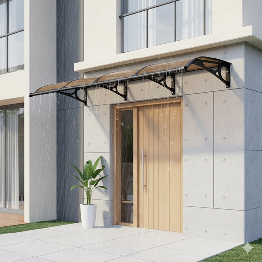 auvent de porte marquise 240x60cm transparent marron en polycarbonate