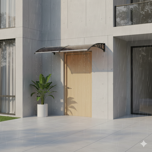 auvent de porte en bois 120x40cm transparent marron noir en polycarbonate
