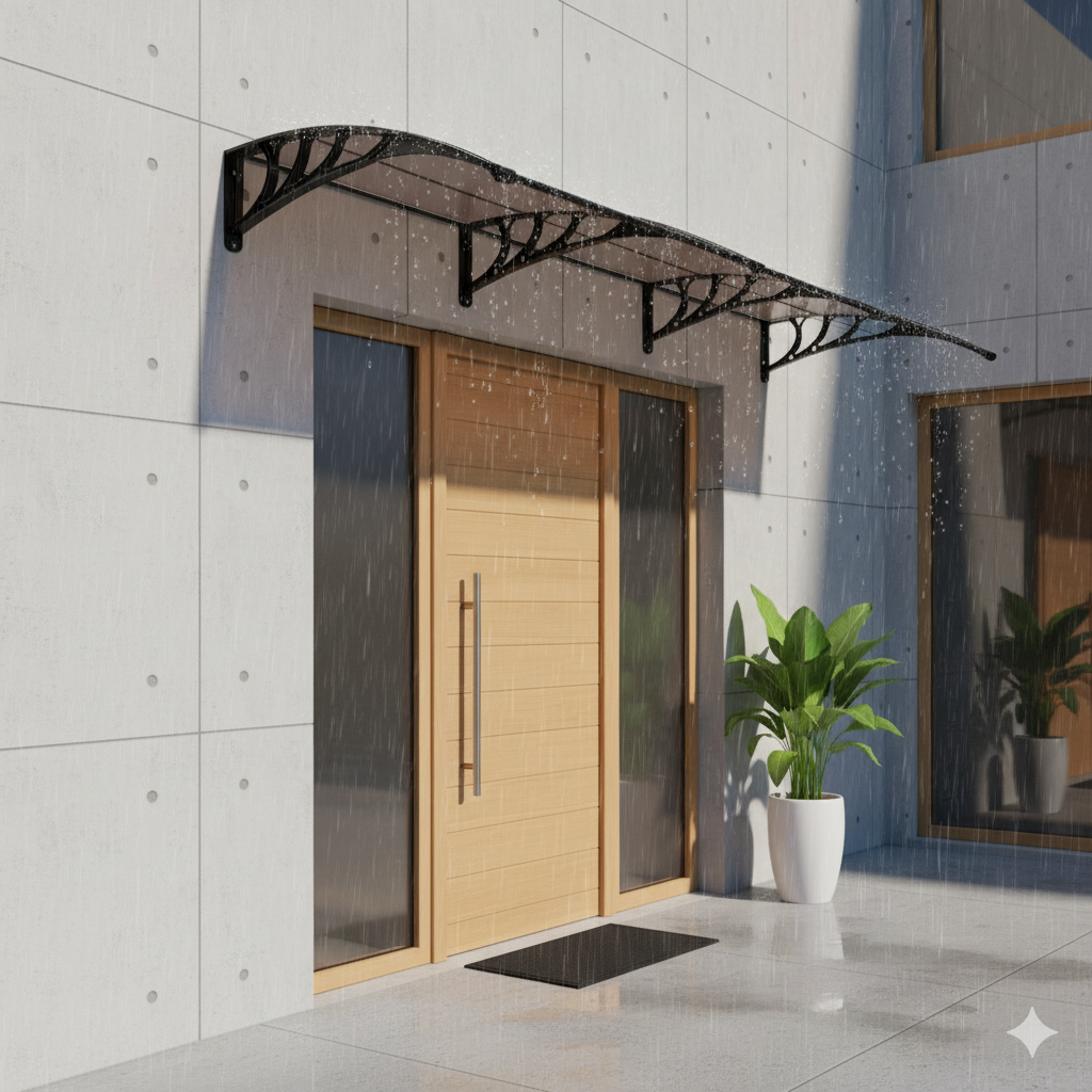 auvent de porte 300 x 100 cm polycarbonate noir et marron