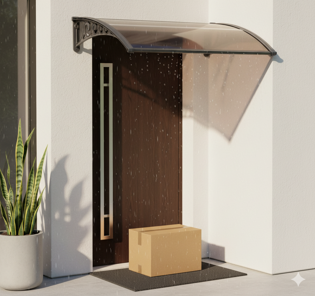 marquise auvent de porte 100x60cm marron en polycarbonate