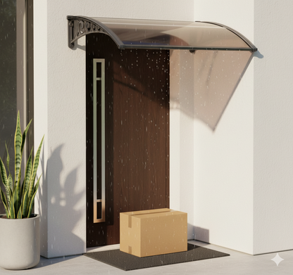 marquise auvent de porte 100x60cm marron en polycarbonate