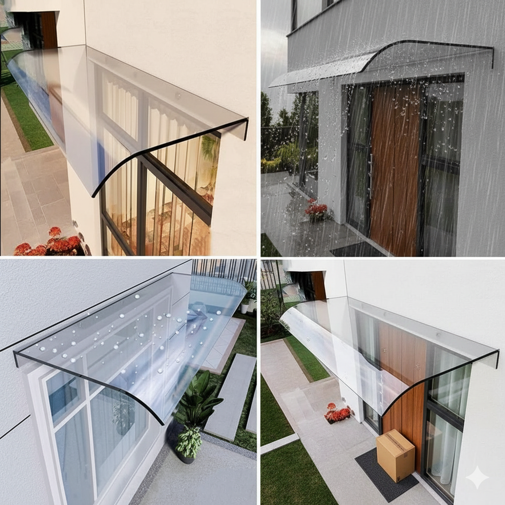 auvents marquises 120x50cm transparent en polycarbonate