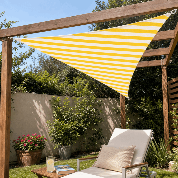 Voile d'ombrage triangulaire jaune blanc