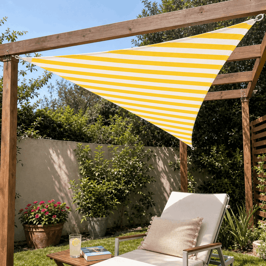Voile d'ombrage triangulaire jaune blanc