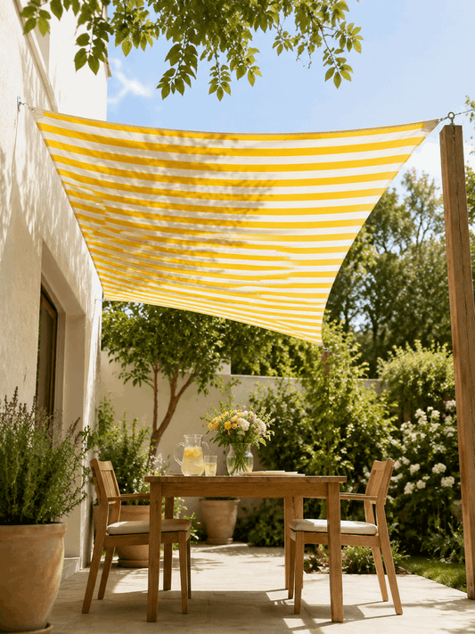 Voile D'ombrage trapeze Jaune et blanc