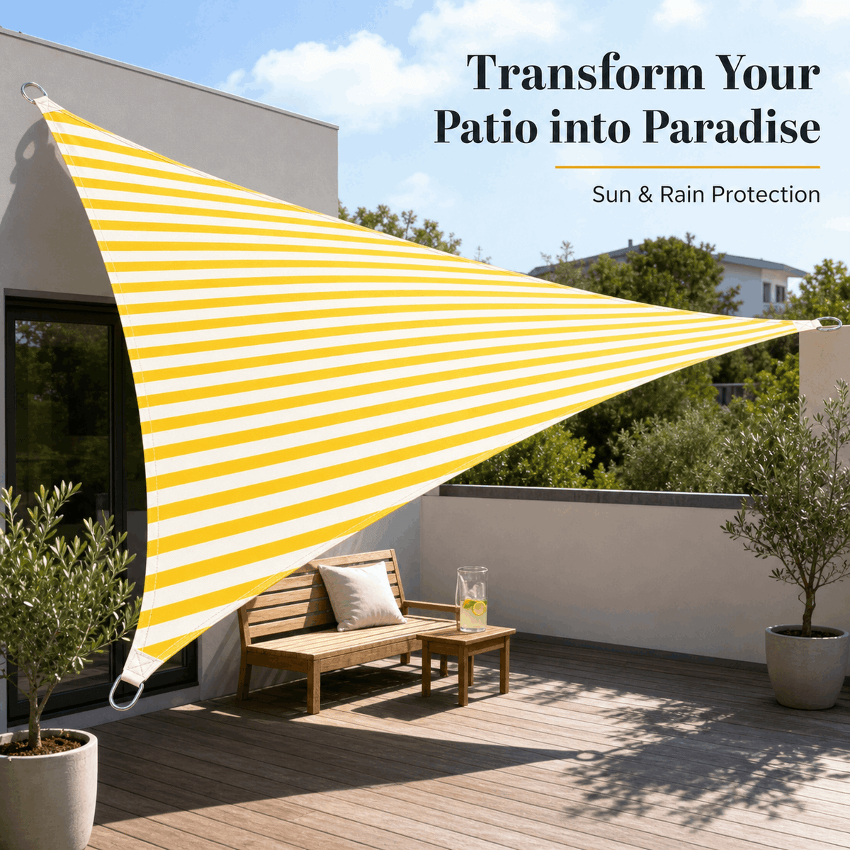 Voile d'ombrage triangulaire jaune blanc