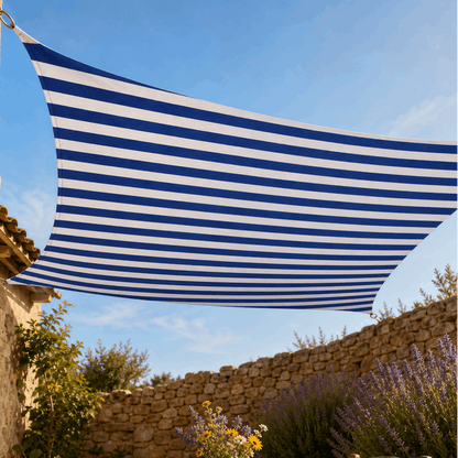Voile d'ombrage trapeze bleu et blanc