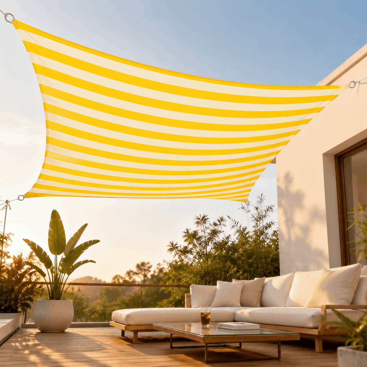 Voile D'ombrage Rectangulaire Jaune et blanc