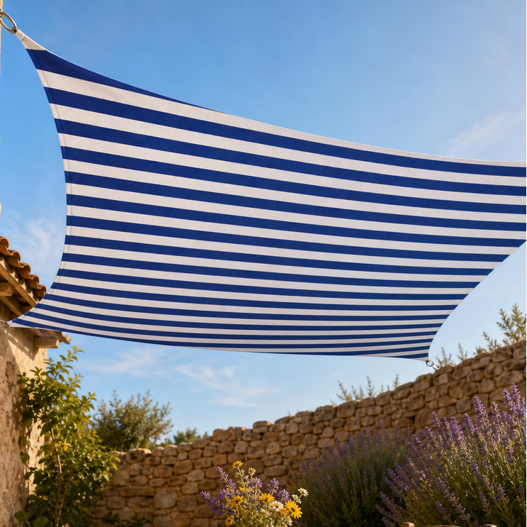 Voile d'ombrage carré bleu et blanc