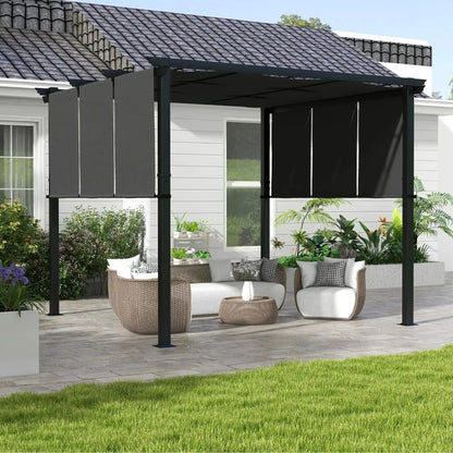 Pergola avec 3 toiles coulissantes 3L x 3l m métal époxy toile grise