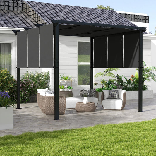 Pergola avec 3 toiles coulissantes 3L x 3l m métal époxy toile grise