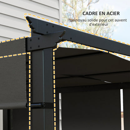 Pergola avec 3 toiles coulissantes 3L x 3l m métal époxy toile grise