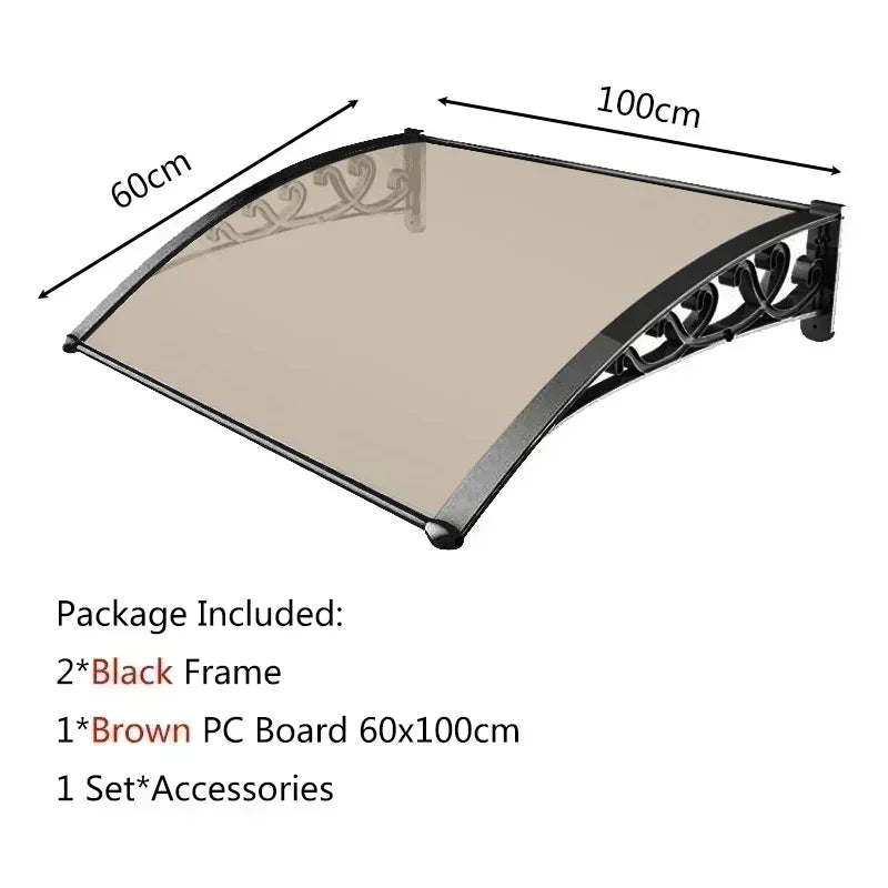 marquise auvent de porte 100x60cm marron en polycarbonate