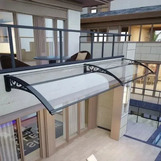 auvent de porte marquise 80x60cm transparent noir en polycarbonate