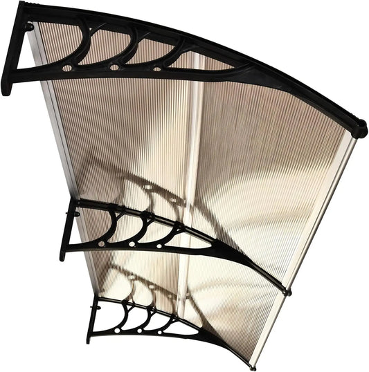 auvent de porte grande largeur 270x100cm brun et noir en polycarbonate