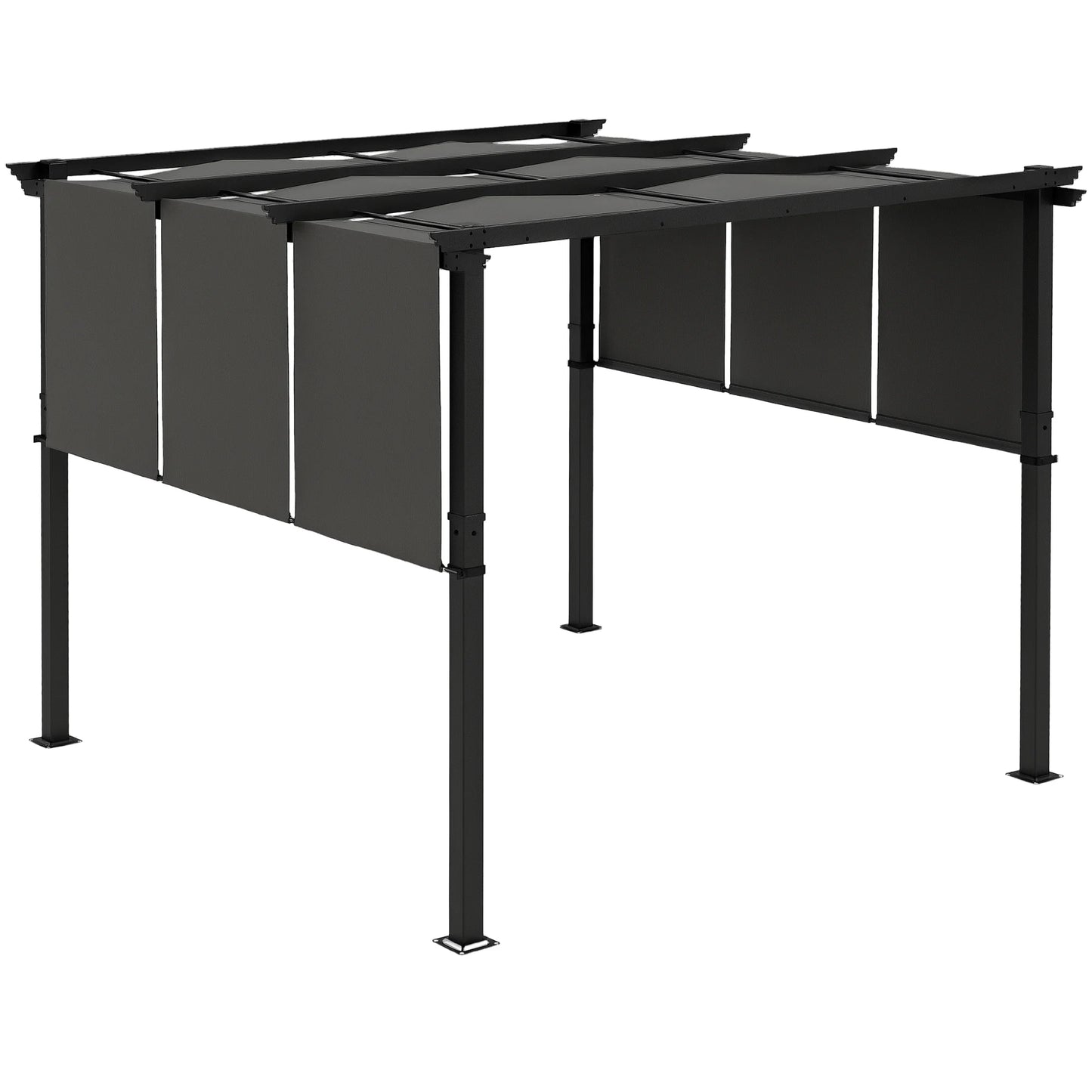 Pergola avec 3 toiles coulissantes 3L x 3l m métal époxy toile grise