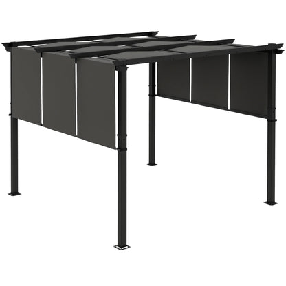 Pergola avec 3 toiles coulissantes 3L x 3l m métal époxy toile grise