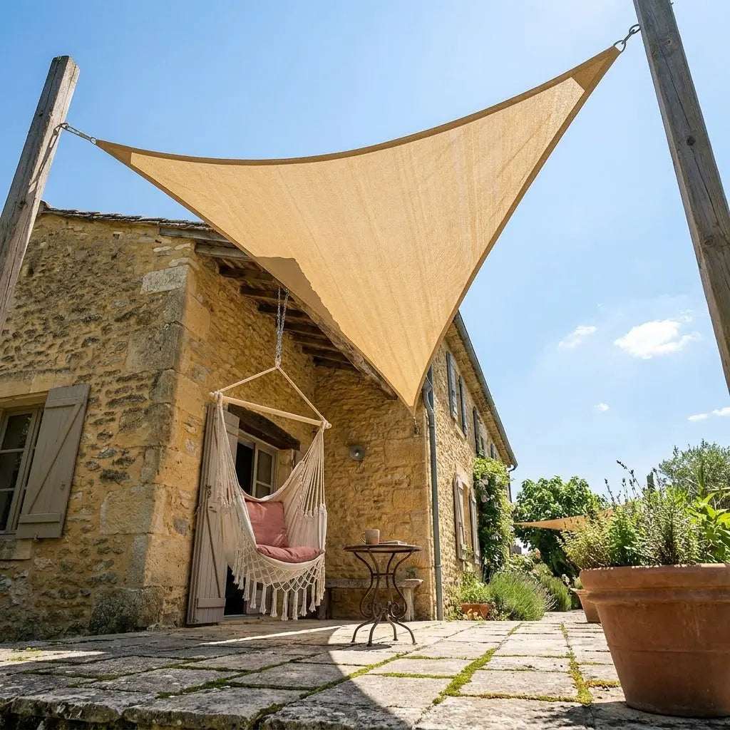 Voile d'ombrage triangulaire jaune sable