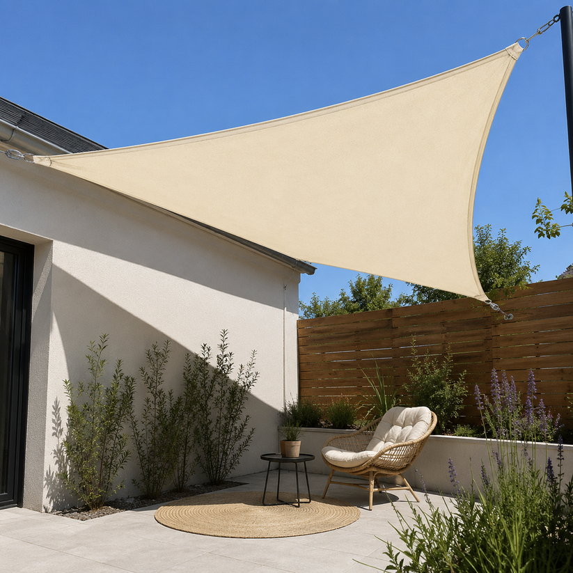 Voile d'ombrage polyéthylène triangulaire blanc crème