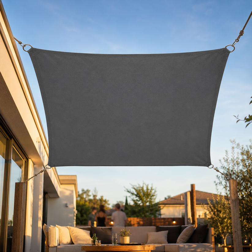 Voile d'Ombrage Carré Gris Foncé Imperméable Anti-UV