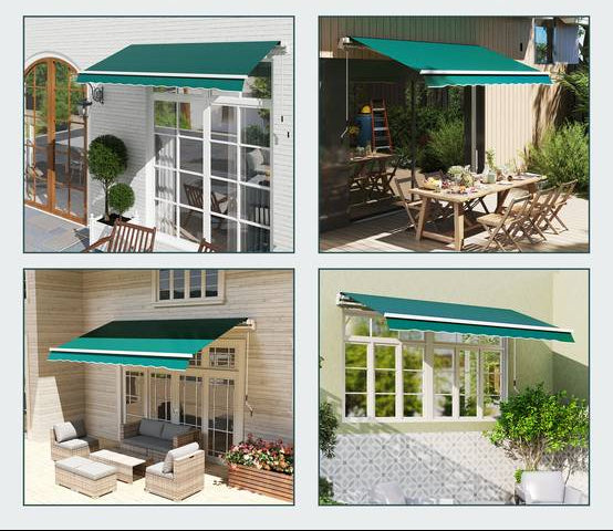 store banne manuel sans coffre rétractable 245x200CM Angle Ajustable 40°-100° sans Perçage Vert
