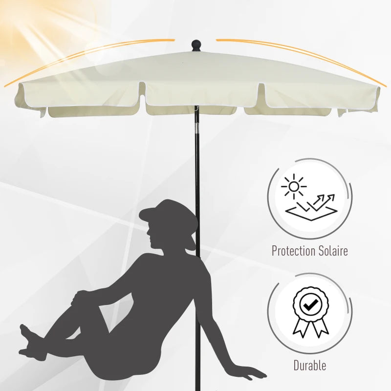Parasol de jardin droit rectangulaire inclinable 2 x 1,3 m beige clair