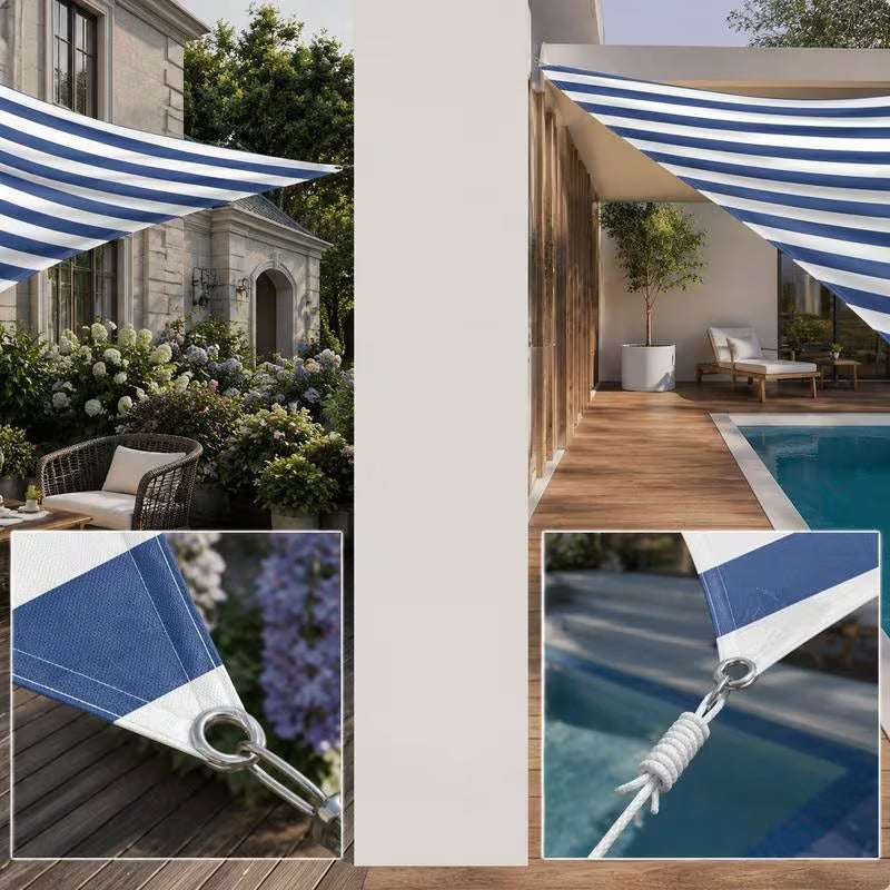 Voile d'ombrage rectangulaire bleu et blanc