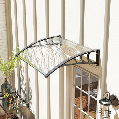 auvent marquise contemporaine 150x90cm transparent et noir en polycarbonate
