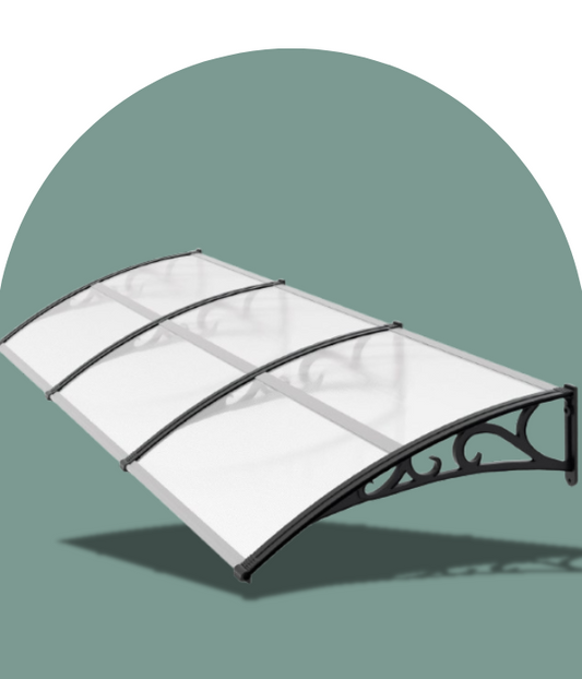 grande marquise de porte 300x60cm transparent et noir en polycarbonate